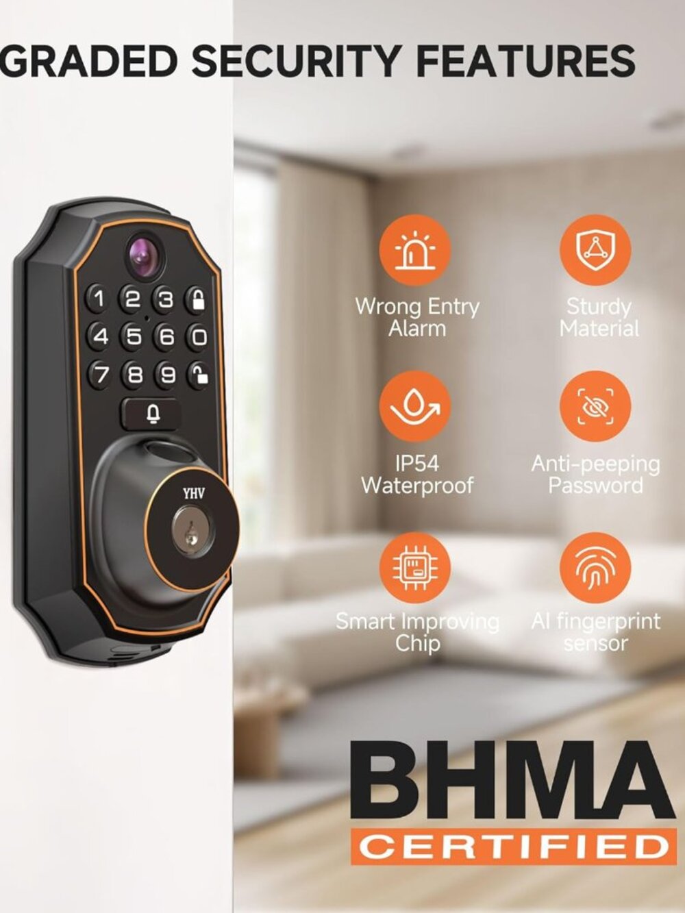YHV Keyless Entry Door Lock w/ Camera Fingerprint w/ App Remote Control, Wi-Fi